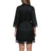 image:imageEkouaer Womens Silk Robe Short Lace Trim Satin Robe 34 Sleeve Sexy Kimono Bride Robe Comfy Sleepwear with PocketsBlack