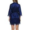 image:imageEkouaer Womens Silk Robe Short Lace Trim Satin Robe 34 Sleeve Sexy Kimono Bride Robe Comfy Sleepwear with PocketsNavy Blue