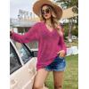 image:imageEkouaer Womens Swimsuit Cover Ups Sexy Crochet Swim Coverup Long Sleeve Bathing Suit Summer Vacation OutfitsRose Red