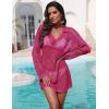 image:imageEkouaer Womens Swimsuit Cover Ups Sexy Crochet Swim Coverup Long Sleeve Bathing Suit Summer Vacation OutfitsRose Red