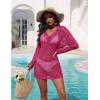 image:imageEkouaer Womens Swimsuit Cover Ups Sexy Crochet Swim Coverup Long Sleeve Bathing Suit Summer Vacation OutfitsRose Red