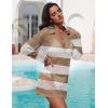 image:imageEkouaer Womens Swimsuit Cover Ups Sexy Crochet Swim Coverup Long Sleeve Bathing Suit Summer Vacation OutfitsStripe Brown and White