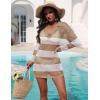 image:imageEkouaer Womens Swimsuit Cover Ups Sexy Crochet Swim Coverup Long Sleeve Bathing Suit Summer Vacation OutfitsStripe Brown and White