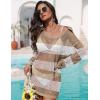 image:imageEkouaer Womens Swimsuit Cover Ups Sexy Crochet Swim Coverup Long Sleeve Bathing Suit Summer Vacation OutfitsStripe Brown and White