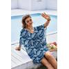 image:imageEkouaer Womens Swimsuit Coverup 2026 Sheer Chiffon Floral Print Sexy Bathing Suit Cover Up Swimwear BeachwearBlue White Leaf
