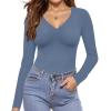 image:imageEkouaer Long Sleeve Shirts for Women V Neck Basics Tops Lightweight Base Layer Slim Fit Top Thermal UndershirtsBlue