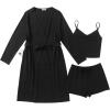 image:imageEkouaer Rib Knit Pajamas Set for Women 3 Piece Lounge Sets Soft Cami and Shorts Pjs with Cardigan Loungewear SXXLBlack2