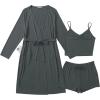 image:imageEkouaer Rib Knit Pajamas Set for Women 3 Piece Lounge Sets Soft Cami and Shorts Pjs with Cardigan Loungewear SXXLDark Grey2