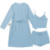 image:imageEkouaer Rib Knit Pajamas Set for Women 3 Piece Lounge Sets Soft Cami and Shorts Pjs with Cardigan Loungewear SXXLLight Blue2