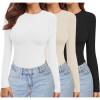 image:imageEkouaer Womens 3 Pack Long Sleeve Shirts Crew Neck Stretch Fitted Underscrubs Trendy Basic Tops Lightweight Thermal TeeBeigeWhiteBlack