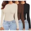 image:imageEkouaer Womens 3 Pack Long Sleeve Shirts Crew Neck Stretch Fitted Underscrubs Trendy Basic Tops Lightweight Thermal TeeBlackCoffeeBeige1