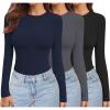 image:imageEkouaer Womens 3 Pack Long Sleeve Shirts Crew Neck Stretch Fitted Underscrubs Trendy Basic Tops Lightweight Thermal TeeBlackDarkgreyNavy Blue