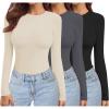 image:imageEkouaer Womens 3 Pack Long Sleeve Shirts Crew Neck Stretch Fitted Underscrubs Trendy Basic Tops Lightweight Thermal TeeBlackGreyBeige