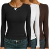 image:imageEkouaer Womens 3 Pack Long Sleeve Shirts Ruched Side Fitted Undershirts Round Neck Underscrubs Thermal Tops XSXXLA BrownWhiteBlack