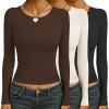 image:imageEkouaer Womens 3 Pack Long Sleeve Shirts Ruched Side Fitted Undershirts Round Neck Underscrubs Thermal Tops XSXXLBeigeBrownBlack
