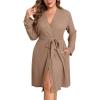 image:imageEkouaer Womens Plus Size Robe Waffle Knit Bathrobe Short Lightweight Kimono Robes with Pockets Ladies Loungewear 1x5x