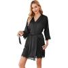 image:imageEkouaer Womens Silk Robe Short Lace Trim Satin Robe 34 Sleeve Sexy Kimono Bride Robe Comfy Sleepwear with PocketsBlack