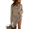 image:imageEkouaer Womens Swimsuit Cover Ups Sexy Crochet Swim Coverup Long Sleeve Bathing Suit Summer Vacation OutfitsKhaki