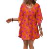 image:imageEkouaer Womens Swimsuit Coverup 2026 Sheer Chiffon Floral Print Sexy Bathing Suit Cover Up Swimwear BeachwearOrange Floarl