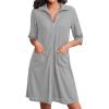 image:imageEkouaer Zipper Robes for Women Waffle Knit Bathrobes Short Lightweight Knee Length Loungewear with Pockets SXXLLight Grey