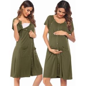 image:imageEkouaer 3 in 1 LaborDeliveryHospital Gown Nursing Dress Maternity Nightgown Sleepwear for Breastfeeding with Button SXXLGreen