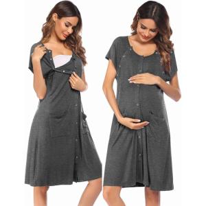 image:imageEkouaer 3 in 1 LaborDeliveryHospital Gown Nursing Dress Maternity Nightgown Sleepwear for Breastfeeding with Button SXXLLight Grey