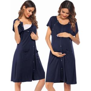 image:imageEkouaer 3 in 1 LaborDeliveryHospital Gown Nursing Dress Maternity Nightgown Sleepwear for Breastfeeding with Button SXXLNavy Blue