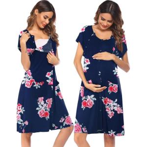 image:imageEkouaer 3 in 1 LaborDeliveryHospital Gown Nursing Dress Maternity Nightgown Sleepwear for Breastfeeding with Button SXXLNavy Bluepink Flower