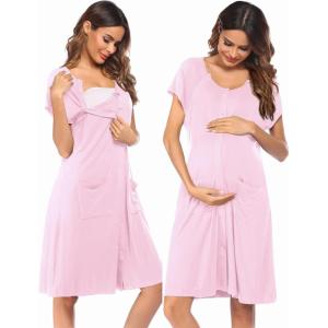 image:imageEkouaer 3 in 1 LaborDeliveryHospital Gown Nursing Dress Maternity Nightgown Sleepwear for Breastfeeding with Button SXXLPink