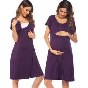 image:imageEkouaer 3 in 1 LaborDeliveryHospital Gown Nursing Dress Maternity Nightgown Sleepwear for Breastfeeding with Button SXXLPurple