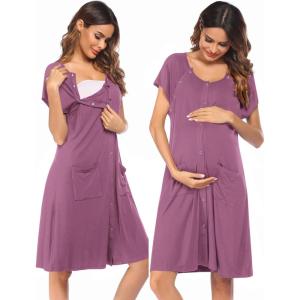 image:imageEkouaer 3 in 1 LaborDeliveryHospital Gown Nursing Dress Maternity Nightgown Sleepwear for Breastfeeding with Button SXXLPurple Red