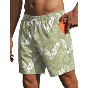 image:imageEkouaer Mens Swim Trunks 7 Inch Quick Dry Breathable Board Shorts Beach Bathing Suit Lightweight Swimsuit SwimwearLight Greenpalm Leaf