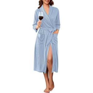 image:imageEkouaer Robes for Women Long Waffle Knit Bathrobe Lightweight Kimono Robe Soft Shawl Collar Spa Robes with Pockets SXXLSky BlueSmall Waffle