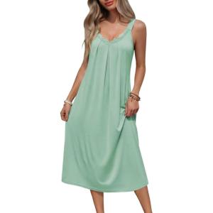 image:imageEkouaer Sleeveless Nightgowns for Women Lace Vneck Long Nightdress Wide Strap Sleepwear Soft Lounge DressesLight Green