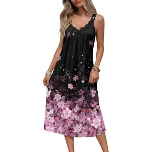 image:imageEkouaer Sleeveless Nightgowns for Women Lace Vneck Long Nightdress Wide Strap Sleepwear Soft Lounge DressesPink Floral