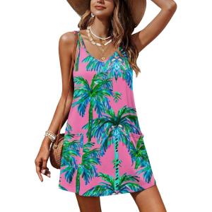 image:imageEkouaer Swimsuit Coverup for Women Sleeveless V Neck Bathing Suit Cover Up Summer Swimwear Beach Cover Ups with PocketsCoconut Tree Pink