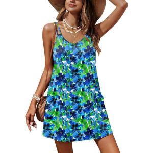 image:imageEkouaer Swimsuit Coverup for Women Sleeveless V Neck Bathing Suit Cover Up Summer Swimwear Beach Cover Ups with PocketsFloral Blue Green