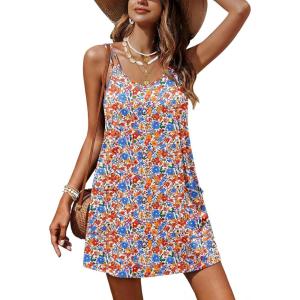 image:imageEkouaer Swimsuit Coverup for Women Sleeveless V Neck Bathing Suit Cover Up Summer Swimwear Beach Cover Ups with PocketsFloral Orange