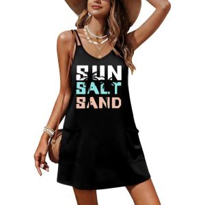 image:imageEkouaer Swimsuit Coverup for Women Sleeveless V Neck Bathing Suit Cover Up Summer Swimwear Beach Cover Ups with PocketsPrint Black