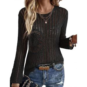 image:imageEkouaer Womens Crochet Cover up Top Hollow Out Floral Beach Cover ups 2026 Summer Sweater Vacation Cruise Outfits S2XLBlack