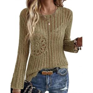 image:imageEkouaer Womens Crochet Cover up Top Hollow Out Floral Beach Cover ups 2026 Summer Sweater Vacation Cruise Outfits S2XLKhaki