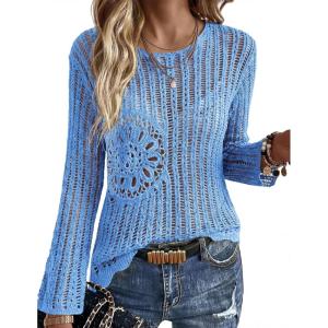 image:imageEkouaer Womens Crochet Cover up Top Hollow Out Floral Beach Cover ups 2026 Summer Sweater Vacation Cruise Outfits S2XLLight Blue