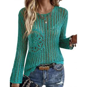 image:imageEkouaer Womens Crochet Cover up Top Hollow Out Floral Beach Cover ups 2026 Summer Sweater Vacation Cruise Outfits S2XLPorcelain Green