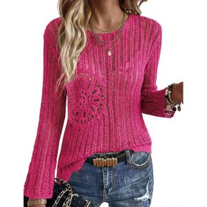 image:imageEkouaer Womens Crochet Cover up Top Hollow Out Floral Beach Cover ups 2026 Summer Sweater Vacation Cruise Outfits S2XLRose Pink