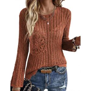 image:imageEkouaer Womens Crochet Cover up Top Hollow Out Floral Beach Cover ups 2026 Summer Sweater Vacation Cruise Outfits S2XLTerracotta