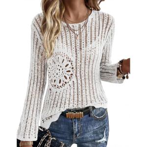 image:imageEkouaer Womens Crochet Cover up Top Hollow Out Floral Beach Cover ups 2026 Summer Sweater Vacation Cruise Outfits S2XLWhite