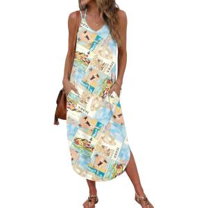 image:imageEkouaer Womens Swimsuit Beach Cover Up Dress Spaghetti Strap V Neck Swimwear A Line 2026 Bathing Suit Coverups with PocketsMulticolor Pictorial