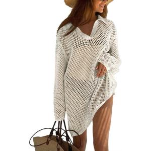 image:imageEkouaer Womens Swimsuit Cover Ups Sexy Crochet Swim Coverup Long Sleeve Bathing Suit Summer Vacation OutfitsA Beige