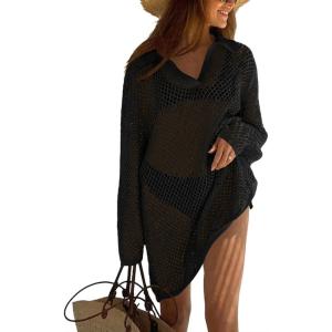 image:imageEkouaer Womens Swimsuit Cover Ups Sexy Crochet Swim Coverup Long Sleeve Bathing Suit Summer Vacation OutfitsBlack