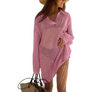 image:imageEkouaer Womens Swimsuit Cover Ups Sexy Crochet Swim Coverup Long Sleeve Bathing Suit Summer Vacation OutfitsHot Pink